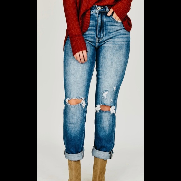 KanCan Denim - Kancan Straight Fit Cuffed Distressed Jeans